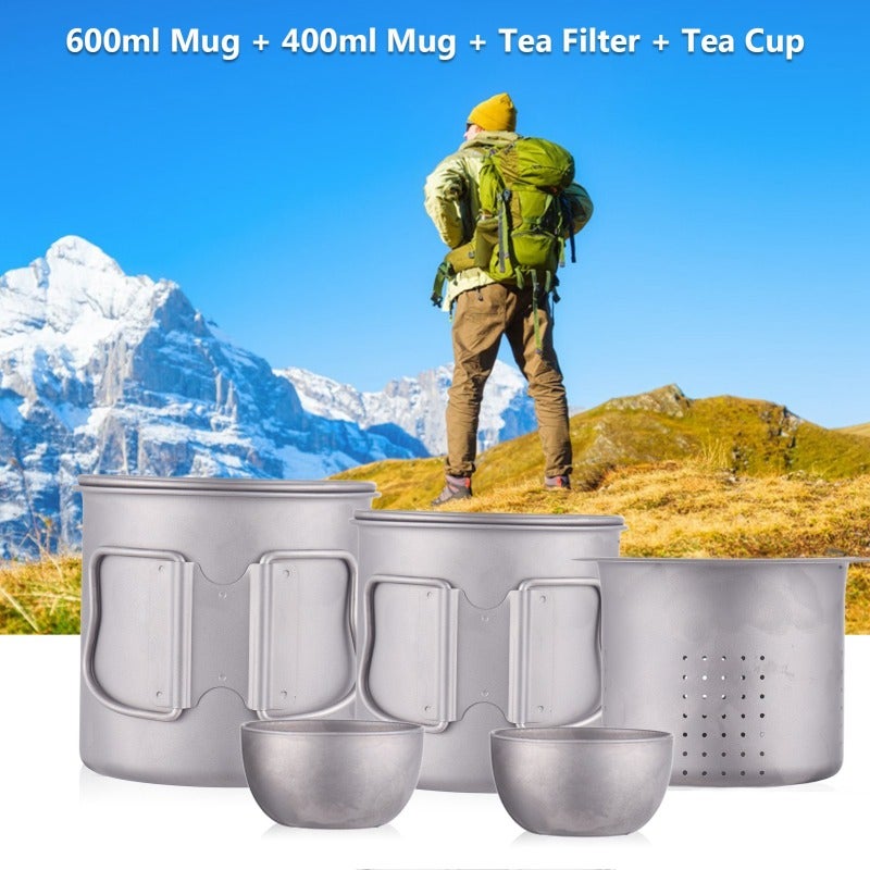 Ti Tea Mug: Lightweight Ti Foldable Handle Heat Retention Lid - Sturdy Construction Easy Clean Tea Filter Travel Mug for Outdoor Camping Travelers - Image 4