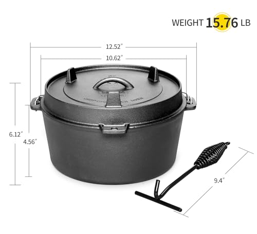 EDGING CASTING Pre-Seasoned Cast Iron Camping Dutch Ovens, Outdoor Camping Dutch Oven Pot with Lid Tripod, 6 Quart - Image 3