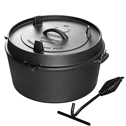 EDGING CASTING Pre-Seasoned Cast Iron Camping Dutch Ovens, Outdoor Camping Dutch Oven Pot with Lid Tripod, 6 Quart - Image 1