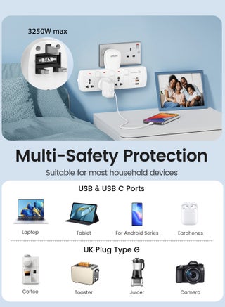 Electrical Connection, Multi Plug Extension Socket, Triple Plug Outlet Extender, Power Strip, Universal Plug Adapter, PD&QC 3.0 20W USB Charging Station for Home, Office, Kitchen, Separate Switch - view 2