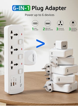 Electrical Connection, Multi Plug Extension Socket, Triple Plug Outlet Extender, Power Strip, Universal Plug Adapter, PD&QC 3.0 20W USB Charging Station for Home, Office, Kitchen, Separate Switch - view 5
