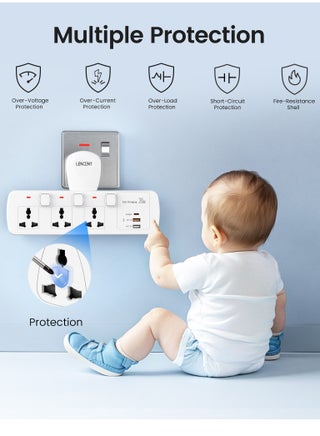 Electrical Connection, Multi Plug Extension Socket, Triple Plug Outlet Extender, Power Strip, Universal Plug Adapter, PD&QC 3.0 20W USB Charging Station for Home, Office, Kitchen, Separate Switch - view 4