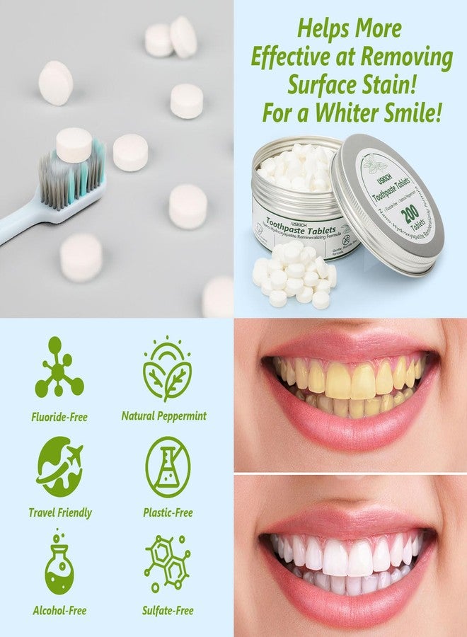 USKICH 200 Pcs Toothpaste Tablets - Nano Hydroxyapatite Natural Whitening, Reduce Sensitivity,Fluoride & Plastic Free, Eco Friendly & Travel Mouthwash Tablets - Image 3