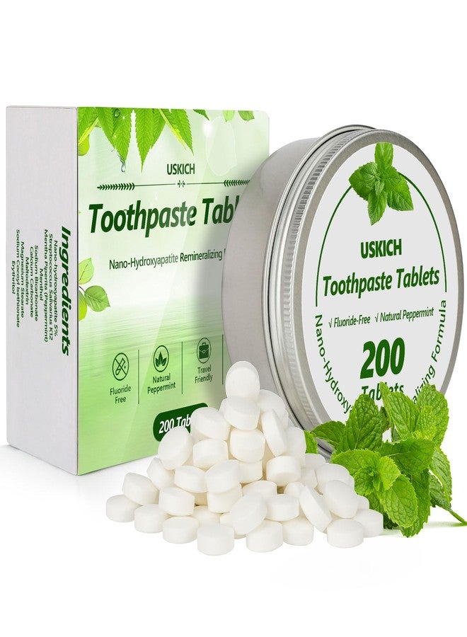 USKICH 200 Pcs Toothpaste Tablets - Nano Hydroxyapatite Natural Whitening, Reduce Sensitivity,Fluoride & Plastic Free, Eco Friendly & Travel Mouthwash Tablets - Image 1