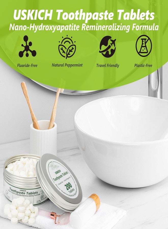 USKICH 200 Pcs Toothpaste Tablets - Nano Hydroxyapatite Natural Whitening, Reduce Sensitivity,Fluoride & Plastic Free, Eco Friendly & Travel Mouthwash Tablets - Image 4