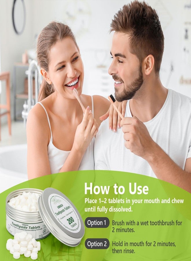USKICH 200 Pcs Toothpaste Tablets - Nano Hydroxyapatite Natural Whitening, Reduce Sensitivity,Fluoride & Plastic Free, Eco Friendly & Travel Mouthwash Tablets - Image 5