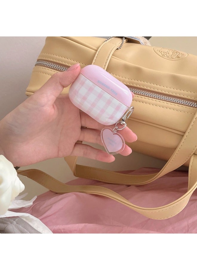 Generic - Simple Powder Pink Suitable Airpods Protective Case Pro2 Niche For Apple3rd Generation Japanese And Korean Wireless Bluetooth Headphone Case-Color:Powder Lattice Earphone Set Love Pendant [one Set]]-Model:airpodspro - Image 1
