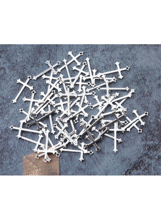 Ruwado 50 Pcs Cross Charms for Jewelry Making Alloy Metal 23 x 14 MM Christ Jesus Small Beads Pendants for DIY Jewelry Making Finding Necklace Bracelet Earring Kit Supplies (Silver) - Image 2