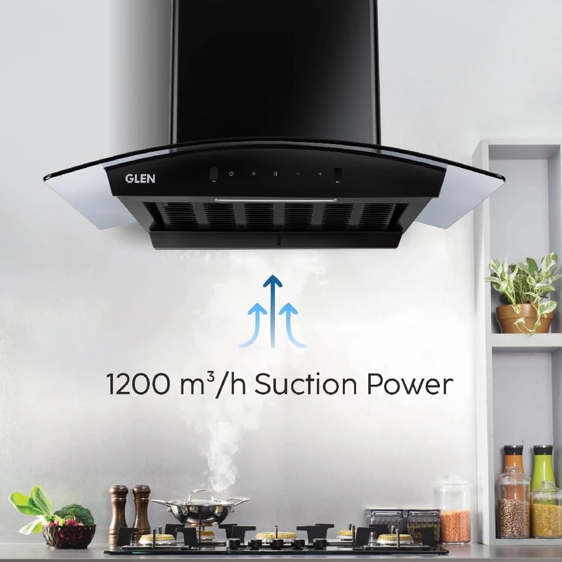 GLEN Glen Auto Clean Curved Glass Filter less Kitchen Chimney with Motion Sensor 76cm 1200 m3h 6058 BL Auto Clean  - Image 3