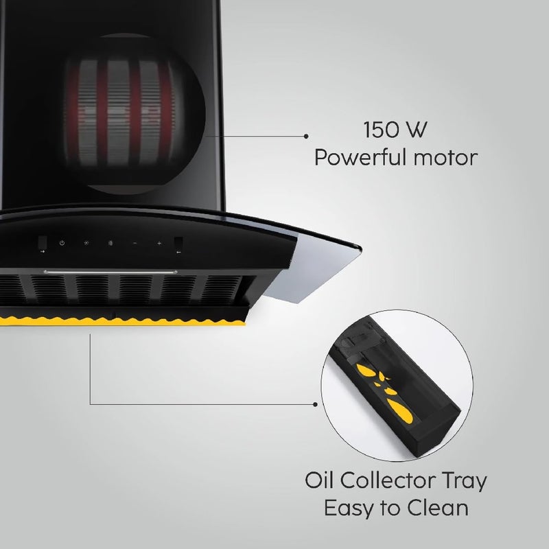 GLEN Glen Auto Clean Curved Glass Filter less Kitchen Chimney with Motion Sensor 76cm 1200 m3h 6058 BL Auto Clean  - Image 5