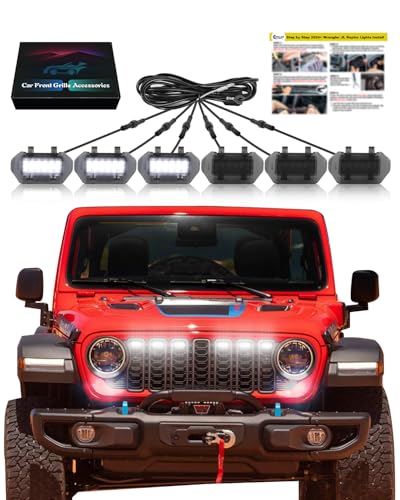 OKLSG LED Grill Lights for Jeep Wrangler JL JLU 2024 2025 Grille Lights Wrangler JL Accessories Front Grille Trims (White) - Image 1