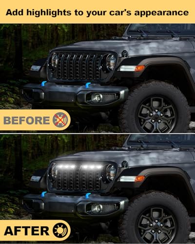 OKLSG LED Grill Lights for Jeep Wrangler JL JLU 2024 2025 Grille Lights Wrangler JL Accessories Front Grille Trims (White) - Image 3