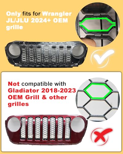 OKLSG LED Grill Lights for Jeep Wrangler JL JLU 2024 2025 Grille Lights Wrangler JL Accessories Front Grille Trims (White) - Image 2