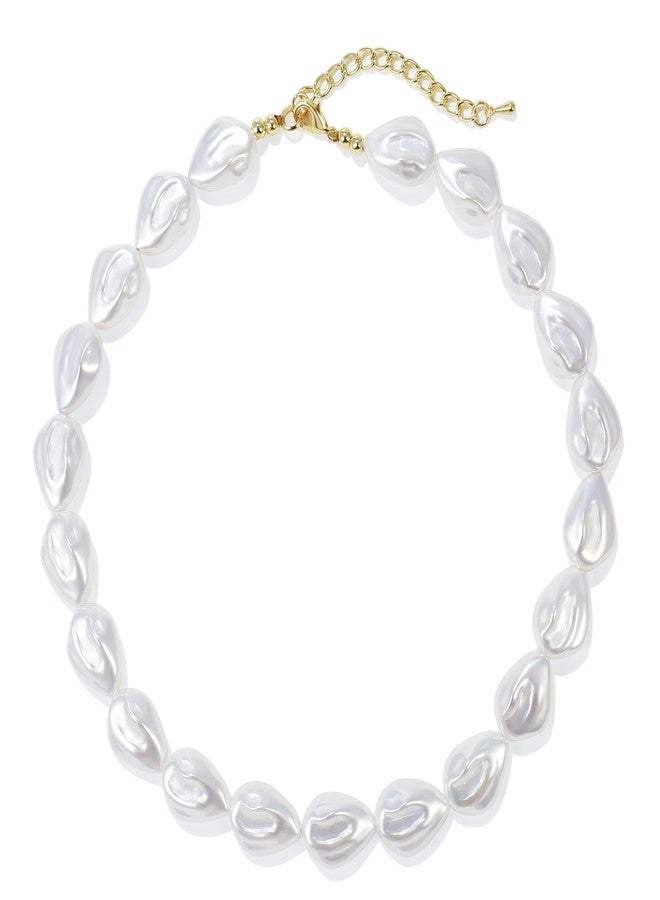 Badu Chunky Pearl Necklaces for Women,Irregular Pearl Beaded Choker Wedding Necklace Delicate Jewelry for Women Simple Bridesmaid Jewelry Gifts - Image 1