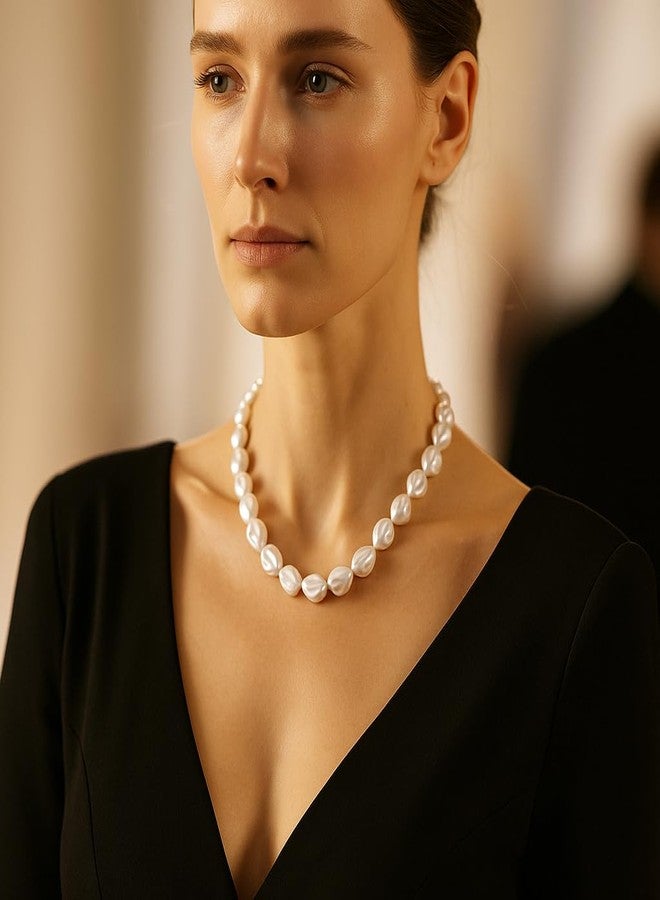 Badu Chunky Pearl Necklaces for Women,Irregular Pearl Beaded Choker Wedding Necklace Delicate Jewelry for Women Simple Bridesmaid Jewelry Gifts - Image 3
