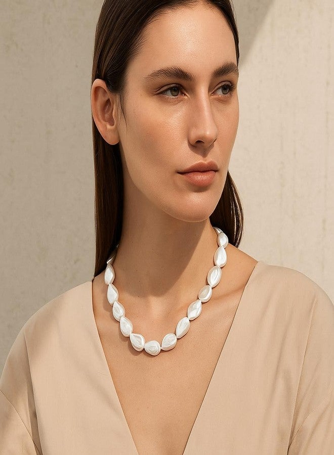 Badu Chunky Pearl Necklaces for Women,Irregular Pearl Beaded Choker Wedding Necklace Delicate Jewelry for Women Simple Bridesmaid Jewelry Gifts - Image 4