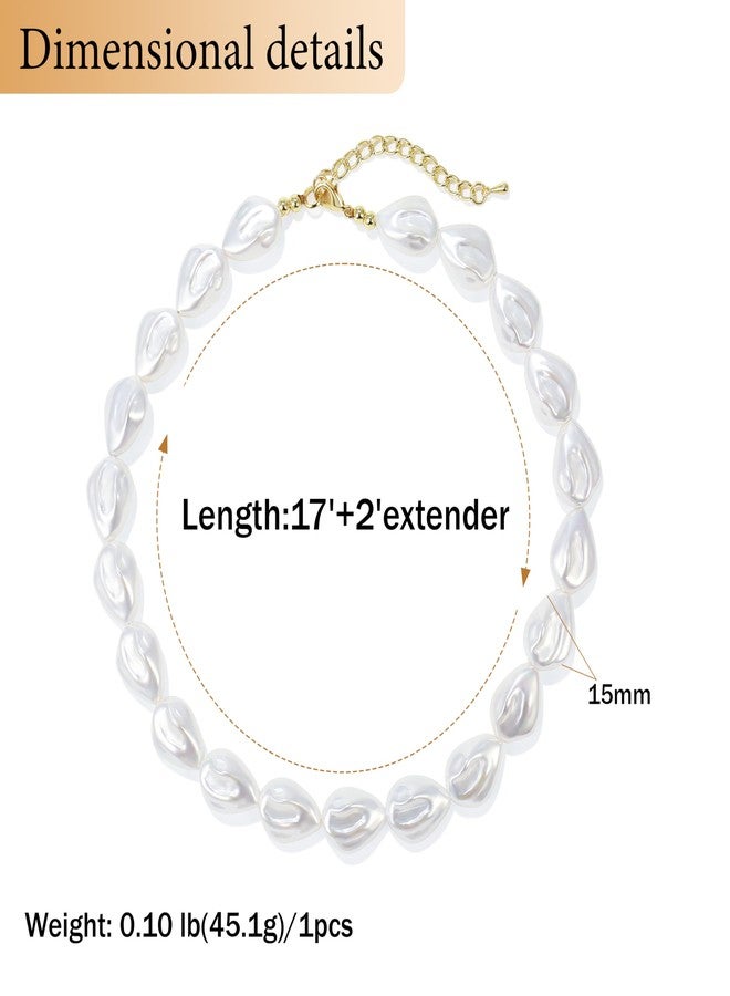Badu Chunky Pearl Necklaces for Women,Irregular Pearl Beaded Choker Wedding Necklace Delicate Jewelry for Women Simple Bridesmaid Jewelry Gifts - Image 2