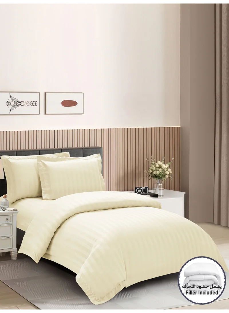 دوناتيلا Striped Comforter Set, Single Size (170x230 cm), 5-Piece Hotel Bedding with 350 GSM Filling – Comforter, Comforter Cover, Fitted Sheet, Pillowshams.