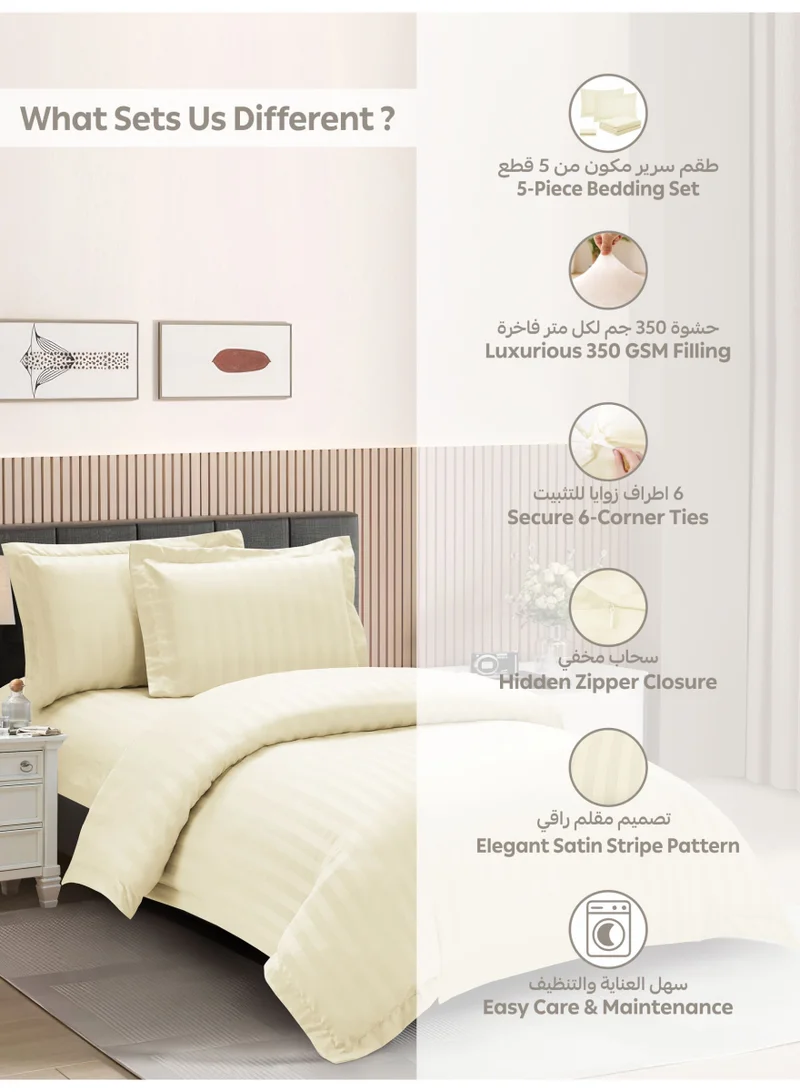 دوناتيلا Striped Comforter Set, Single Size Fits 140x200 cm, 5-Piece Hotel Bedding with 350 GSM Filling – Comforter, Comforter Cover, Fitted Sheet, Pillowshams.