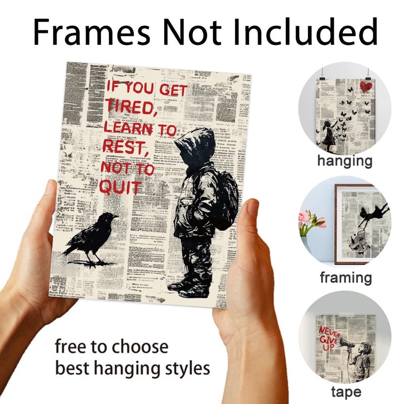 DOODLREAM 9 Pack Unframed Waterproof Banksy Canvas Wall Art Decor, Inspirational Quotes Never Give Up Not to Quit 8 x 10 Inch Canvas Wall Poster for Home Office Classroom Bedroom Living Room Decor - Image 3