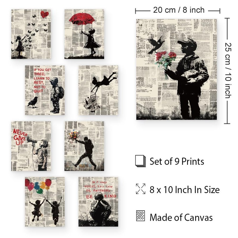 DOODLREAM 9 Pack Unframed Waterproof Banksy Canvas Wall Art Decor, Inspirational Quotes Never Give Up Not to Quit 8 x 10 Inch Canvas Wall Poster for Home Office Classroom Bedroom Living Room Decor - Image 2