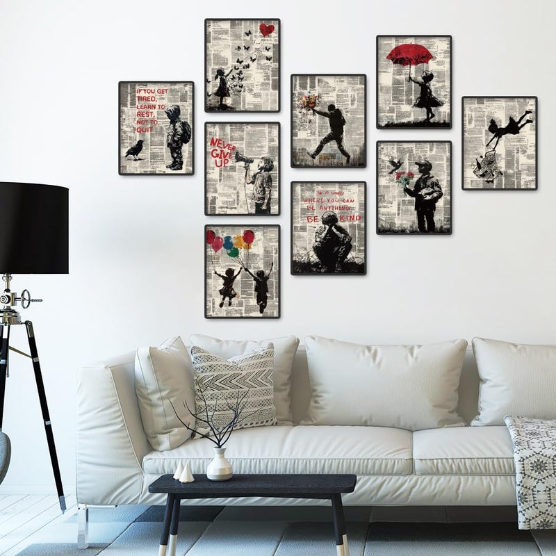 DOODLREAM 9 Pack Unframed Waterproof Banksy Canvas Wall Art Decor, Inspirational Quotes Never Give Up Not to Quit 8 x 10 Inch Canvas Wall Poster for Home Office Classroom Bedroom Living Room Decor - Image 4