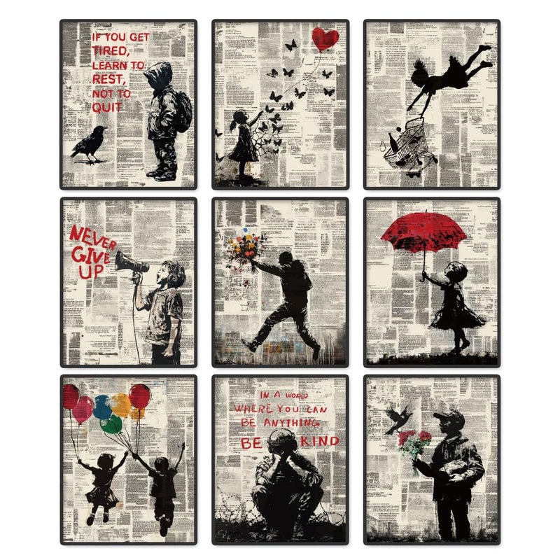 DOODLREAM 9 Pack Unframed Waterproof Banksy Canvas Wall Art Decor, Inspirational Quotes Never Give Up Not to Quit 8 x 10 Inch Canvas Wall Poster for Home Office Classroom Bedroom Living Room Decor - Image 1