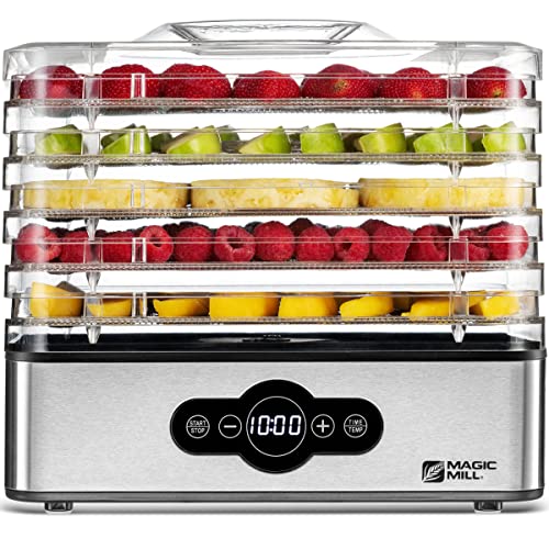 Magic Mill Food Dehydrator Machine | 5 Stackable Stainless Steel Trays Jerky Dryer with Digital Adjustable Timer & Temperature Control - Electric Food Preserver for Fruits, Veggies, Meats & Dog Treats - Image 1