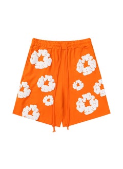 American Style Wood Cotton Foam Mens Shorts Hip Hop Casual Pants Spring Summer Trendy Brand High Street For Men orange