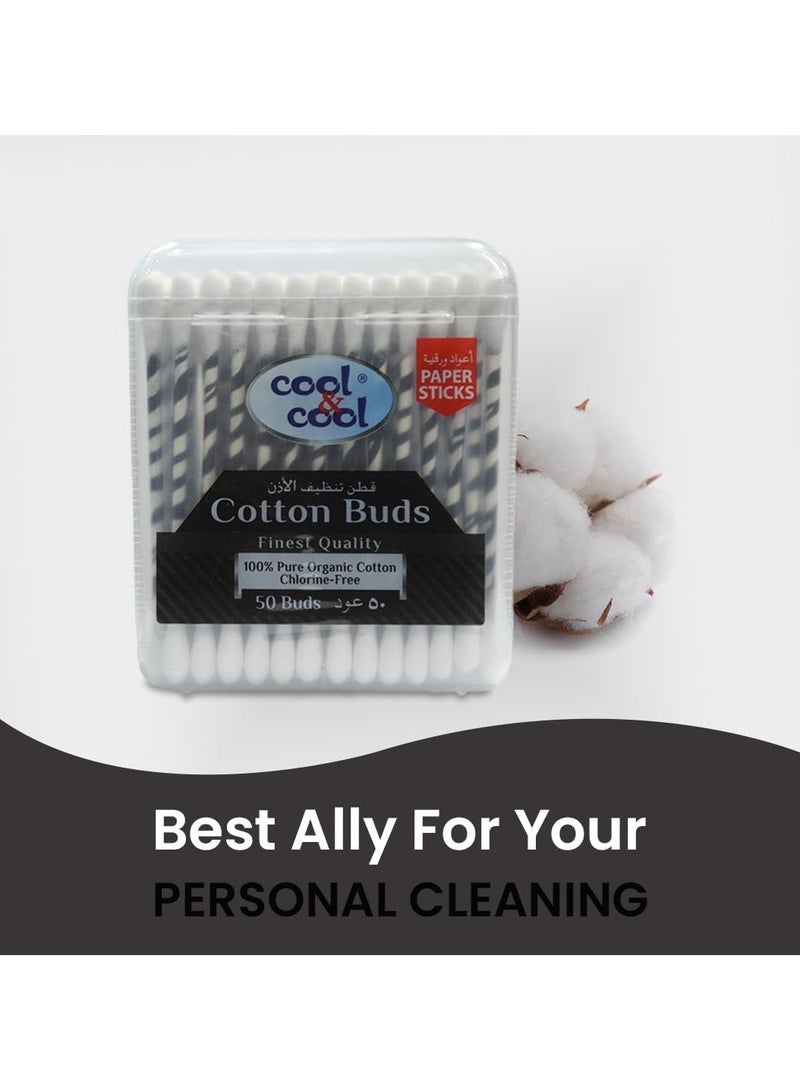 Cool & Cool Cool & Cool Paper Ear Buds - 50's - Black - Round Thick Tips,Cotton Swabs,100% Cotton,Double Tipped,Hygienic,Gentle & Safe Swabs for Ears - Image 2
