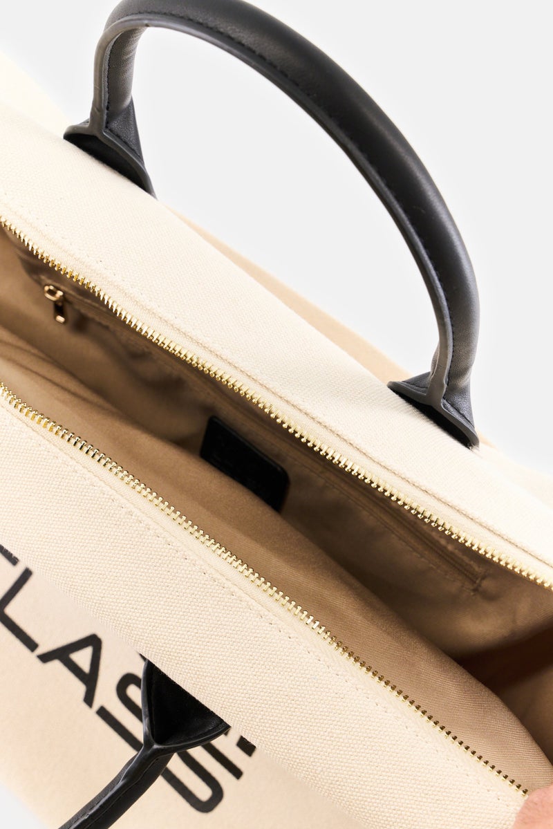 Cavalli Class Women Brand Logo Tote Bag, Off White - Image 4
