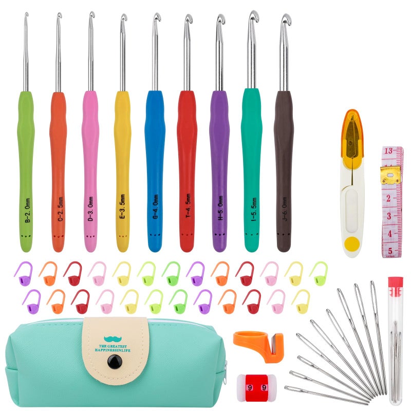MECHEER Crochet Hooks 9 Sizes Crochet Hook Set, 49 Pack Yarn Crochet Kit for Beginners, Knitting Needles with Ergonomic Handles for Arthritic Hands, Crochet Needle Kit with Blue Case for Crocheters - Image 1