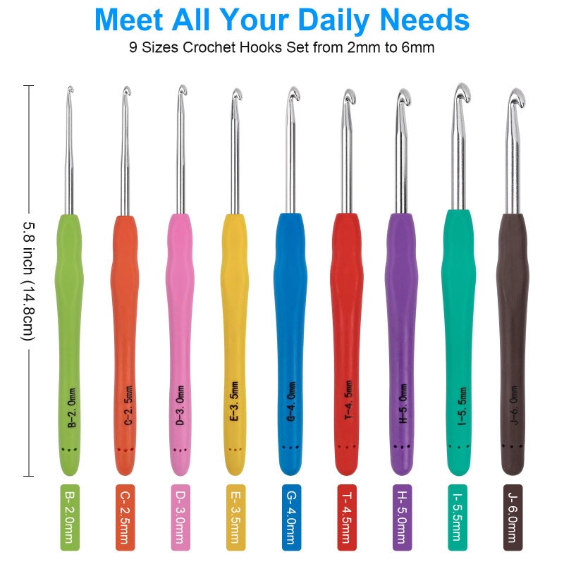 MECHEER Crochet Hooks 9 Sizes Crochet Hook Set, 49 Pack Yarn Crochet Kit for Beginners, Knitting Needles with Ergonomic Handles for Arthritic Hands, Crochet Needle Kit with Blue Case for Crocheters - Image 2