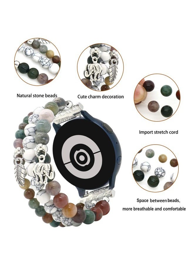 LuReen Beaded Band Compatible with Samsung Galaxy Watch 4 Band 40mm 44mm/Galaxy Watch Active 2 Band/Galaxy Watch 5/Galaxy Watch 5 Pro 45mm, 20mm Natural Stone Bracelet Replacement Band for Women - Image 5