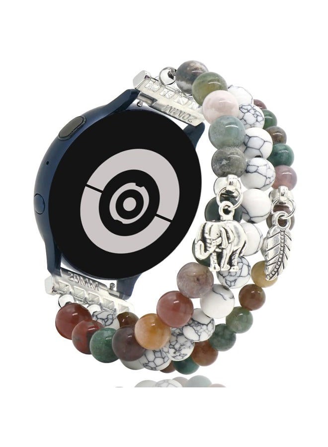 LuReen Beaded Band Compatible with Samsung Galaxy Watch 4 Band 40mm 44mm/Galaxy Watch Active 2 Band/Galaxy Watch 5/Galaxy Watch 5 Pro 45mm, 20mm Natural Stone Bracelet Replacement Band for Women - Image 1