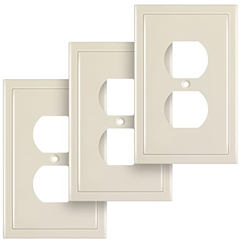 Henne Bery Modern Edge Decorative Wall Plate Switch Plate Outlet Cover, Durable Solid Zinc Alloy (Single Duplex 3PK, Light Almond) - Image 1
