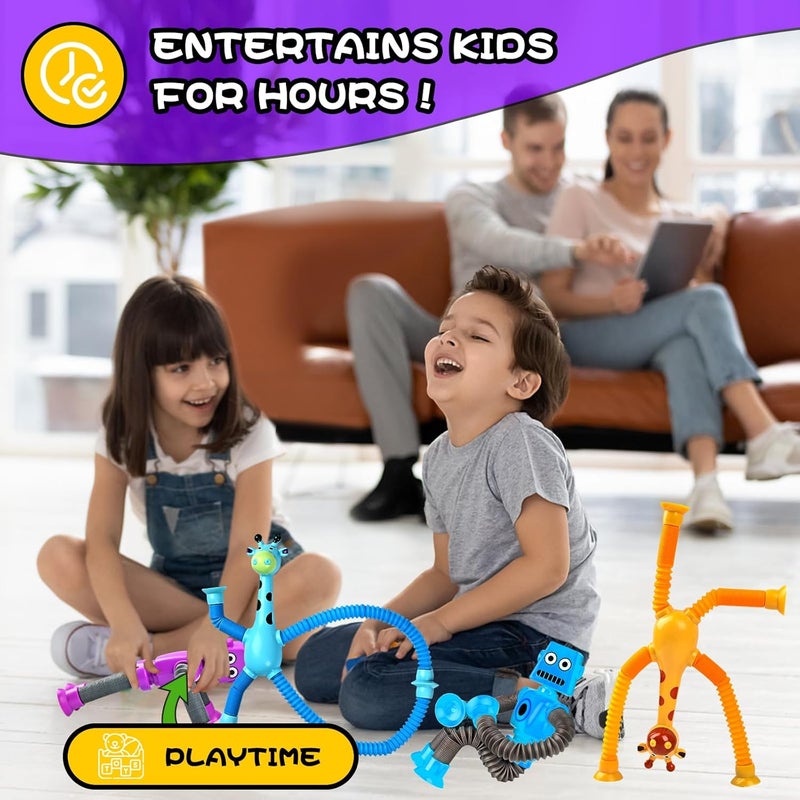CHESLICR Autism Sensory Toys for Kid Boys Year Old Ages 4 5 6 7 8 9 10(2PCS), Suction Robot Toy Pop Tube Fidget Toys Autistic Travel Toys Valentine's Day Gift Easter Basket Stocking Stuffer for Kids - Image 4