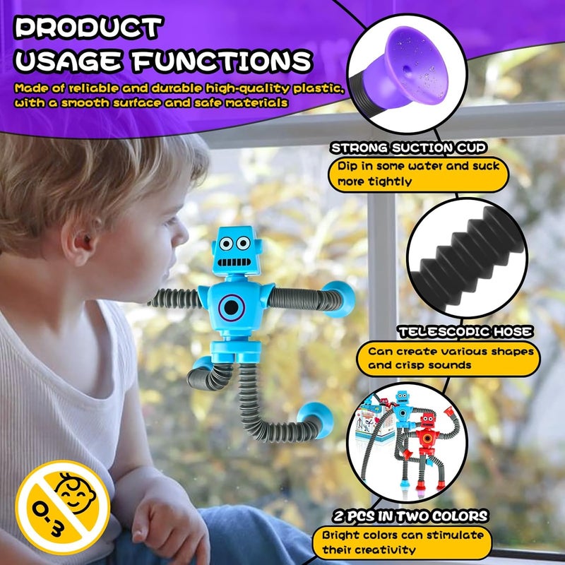 CHESLICR Autism Sensory Toys for Kid Boys Year Old Ages 4 5 6 7 8 9 10(2PCS), Suction Robot Toy Pop Tube Fidget Toys Autistic Travel Toys Valentine's Day Gift Easter Basket Stocking Stuffer for Kids - Image 3