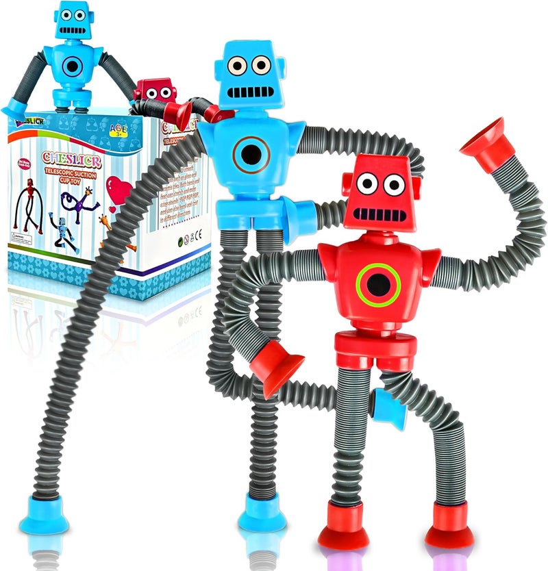 CHESLICR Autism Sensory Toys for Kid Boys Year Old Ages 4 5 6 7 8 9 10(2PCS), Suction Robot Toy Pop Tube Fidget Toys Autistic Travel Toys Valentine's Day Gift Easter Basket Stocking Stuffer for Kids - Image 1