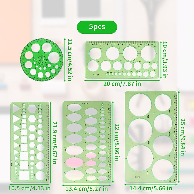 Pretwad 5 Pieces Circle Template - Plastic Circle and Oval Measuring Templates Circle Guide Stencil Geometry Rulers Geometric Drawings Templates for Office School Building Formwork Drawings Template - Image 2