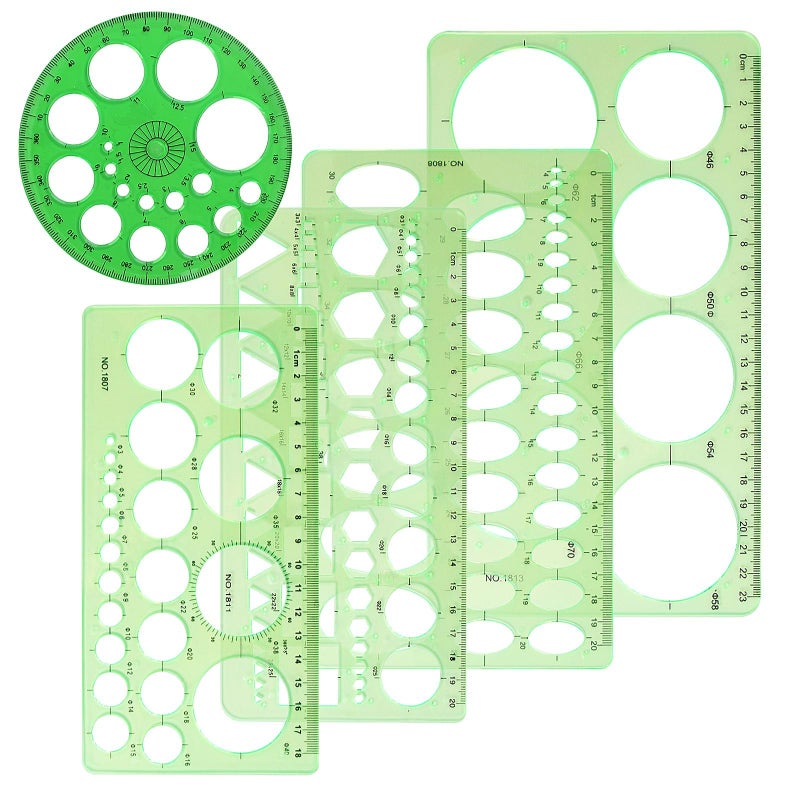 Pretwad 5 Pieces Circle Template - Plastic Circle and Oval Measuring Templates Circle Guide Stencil Geometry Rulers Geometric Drawings Templates for Office School Building Formwork Drawings Template - Image 1