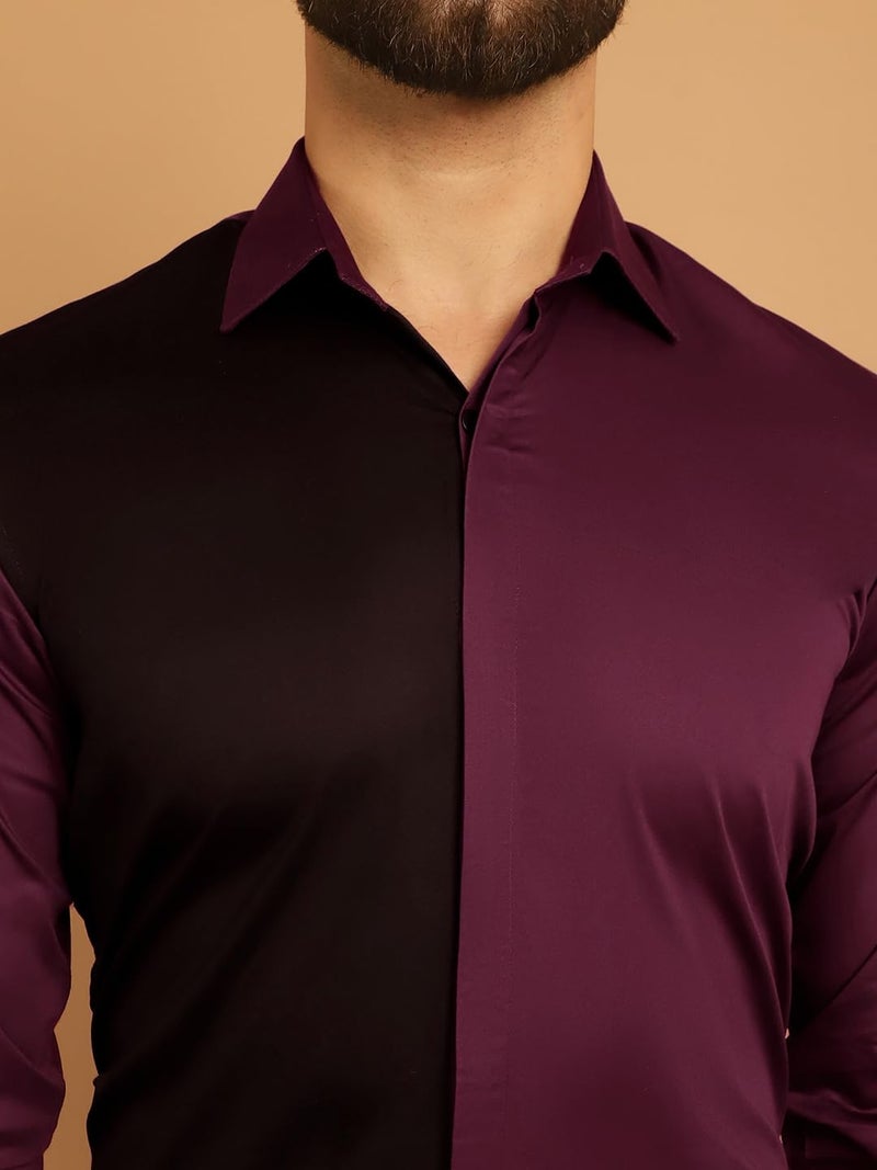 Indian Needle Men's Premium Cotton Satin Formal Shirt in Black and Burgundy - Image 5