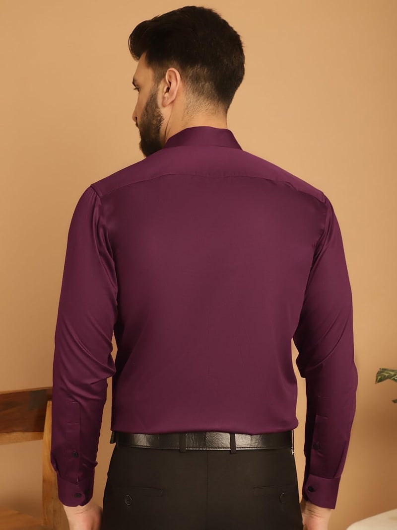 Indian Needle Men's Premium Cotton Satin Formal Shirt in Black and Burgundy - Image 2