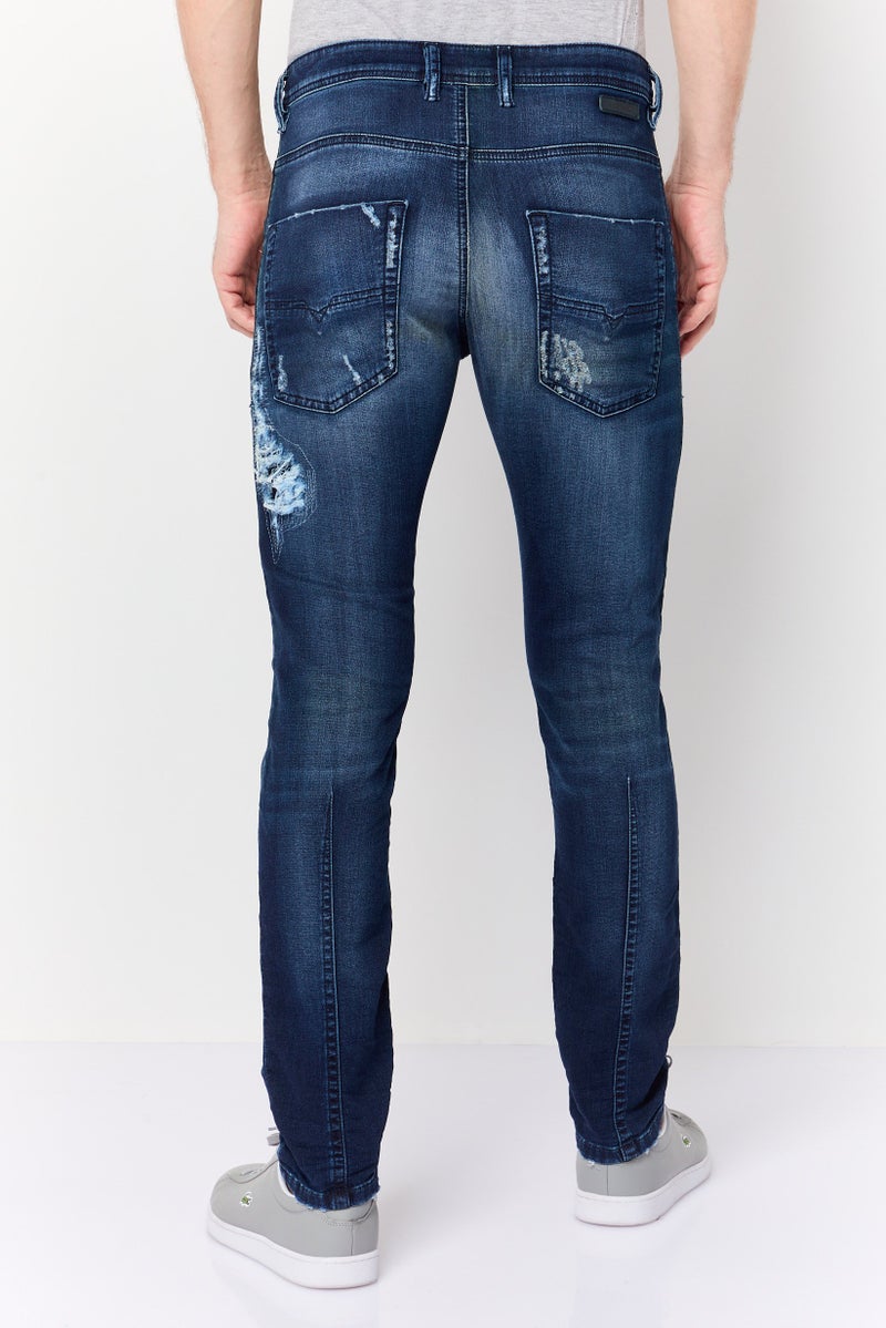 DIESEL Men Regular Fit Ripped Stretchable Jeans, Blue - Image 4