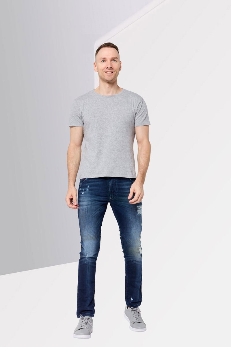 DIESEL Men Regular Fit Ripped Stretchable Jeans, Blue - Image 2