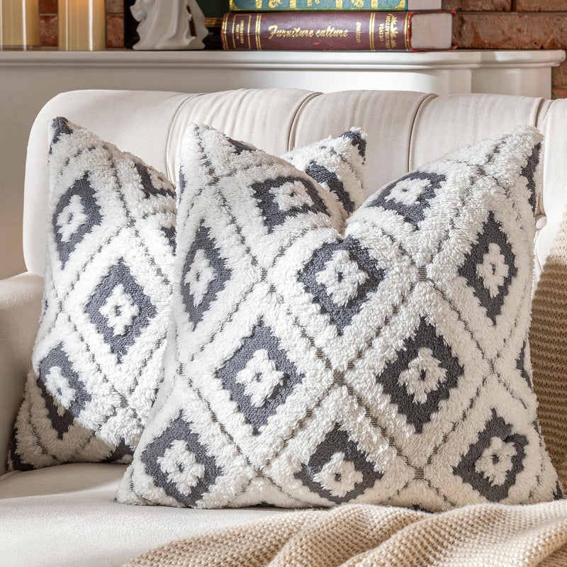 AmHoo Pack of 2 Decorative Throw Pillow Covers Rhomboid Luxury Super Soft Plush Set Case Cushion for Couch Sofa Bedroom 18 x 18Inch Steel Grey - Image 2