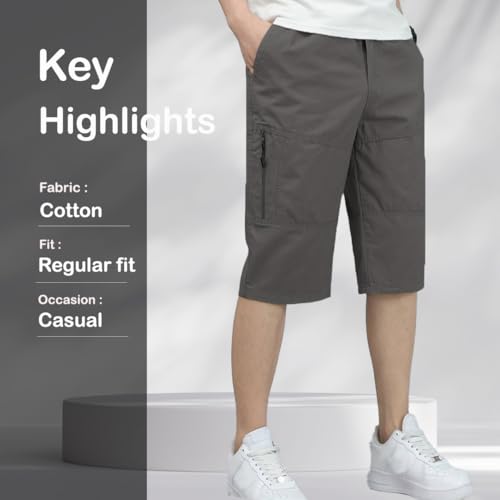 TAGDO® Men's Solid Cotton Shorts | Shorts Pant for Men | Shorts for Men (RF-Cotton-Shorts-2003-Dark Grey-M) - Image 2