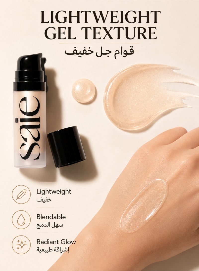 Saie Mini Glowy Super Gel Lightweight Illuminator 15ml - Luminizer + Makeup Primer for Glowing Skin - Enriched with Vitamin C + Hydrating Squalane Oil - Wear Alone or Under Makeup - Starglow - Image 3