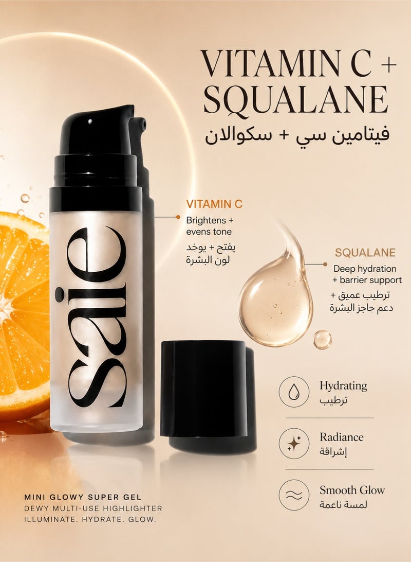 Saie Mini Glowy Super Gel Lightweight Illuminator 15ml - Luminizer + Makeup Primer for Glowing Skin - Enriched with Vitamin C + Hydrating Squalane Oil - Wear Alone or Under Makeup - Starglow - Image 5