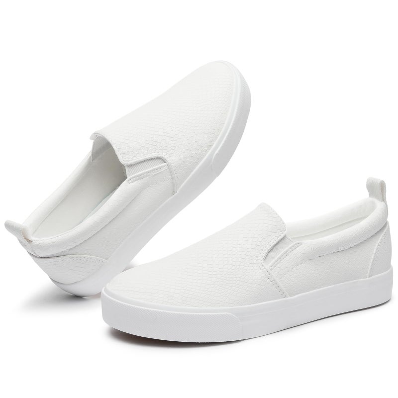TUOPIN Womens Synthetic Leather Slip On Shoes,Padded Collar Slip on Sneakers for Women,Casual Loafers Walking Shoes(White.US09) - Image 1